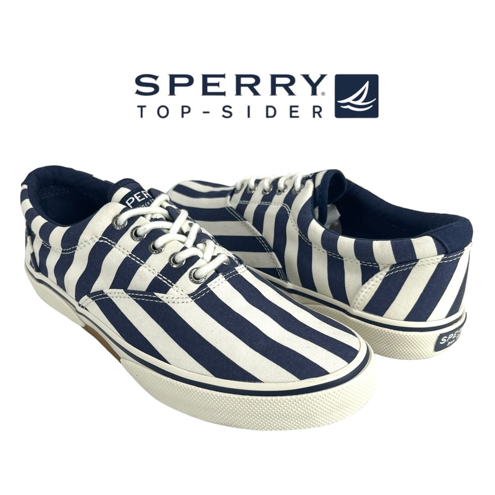 Sperry Top Sider Mens 8.5 Blue White Striped Canvas Sneakers